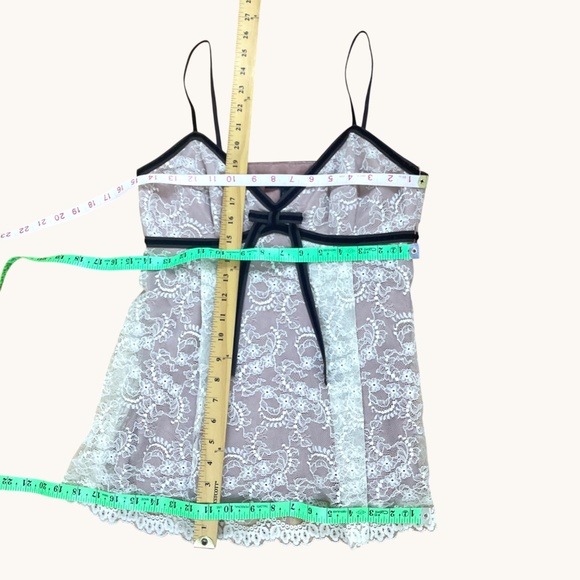 Robert Rodriguez Lingerie Top Chemise Pink Lace Brown Velvet Ribbon (8) - Picture 4 of 7